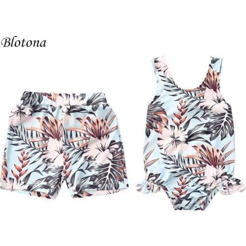Blotona Summer New Swimsuit Toddler Baby Girls Boy Matching Bathing Suit Infant Baby Girls Backless Leaves Flowers Swimwear