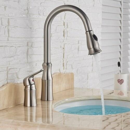 Brass Pull Out Faucets Split independent switch Handle Bathroom Basin Sink Faucet Mixer Antique Crane Tap Hot & Cold Water Tap