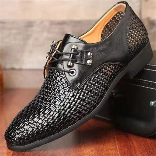 Mens Leather Shoes 2021 Summer New Hollow Breathable Business Dress Hole Casual Sandals Lightweight Leather Mens Dress Shoes