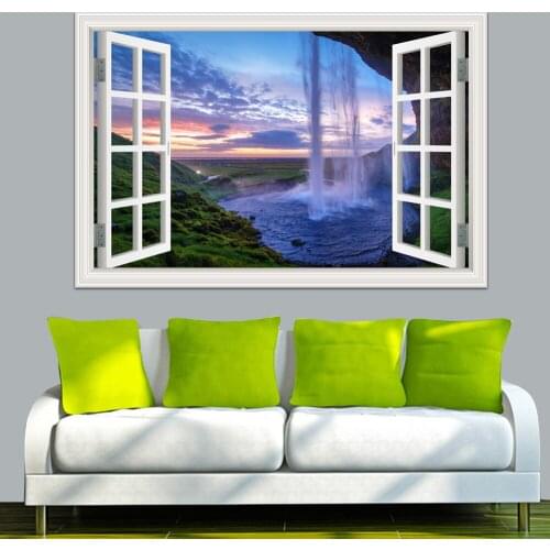 Wall Art Waterfall 3D Window View Poster Landscape Nature Canvas Painting for Living Room Wall Art Print Home Interior Decor