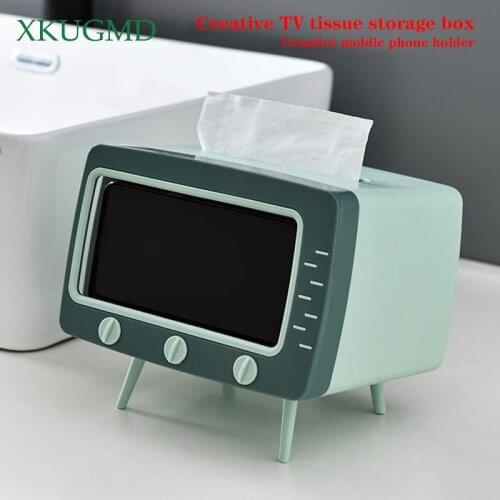 Office Desk Multifunctional Creative TV Shape Household Tissue Storage Box Mobile Phone Holder Bracket Storage Rack Plastic