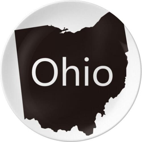 Ohio America USA Map Silhouette Dessert Plate Decorative Porcelain 8 inch Dinner Home