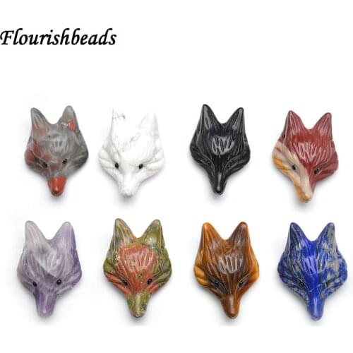 Natural Gemstone Carved Cute Fox Stone Animal Pendant Fit Necklace ( Amethyst / Lapis / Obsidian / African Blood / Unakite)