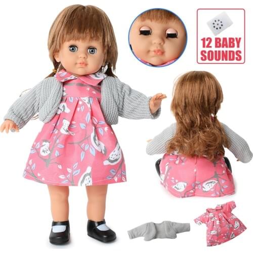 Lifelike reborn Doll 14 inch soft Silicone long hair fashion bebe Baby 36cm Simulation sound dress Doll for Toys girls gift
