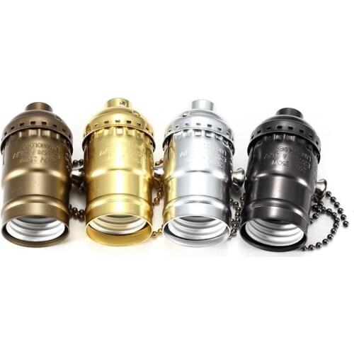 Retro lamp holder E26 E27 no knots bronze shiny black aluminum zipper lamp holder light plug in