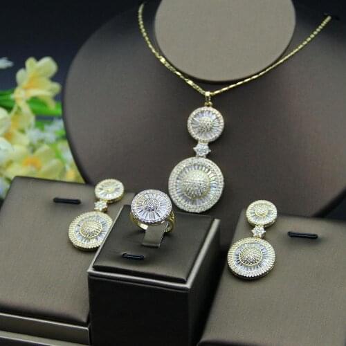 Luxury Disco Balls Cubic Zircon Nigerian Necklace Earring Jewelry Sets For Women Wedding Indian Dubai Bridal Jewelry Sets