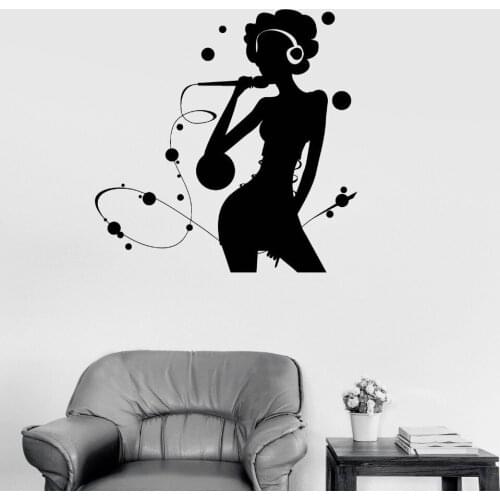 Removable Vinyl Home Decoration Decal Karaoke Silhouette Woman Pop Music Singer Wall Stickers Art Murals Poster YY180
