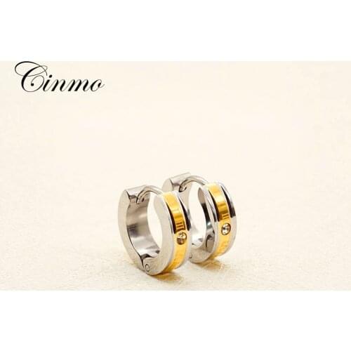 Cinmo Stainless Steel Piercing Earrings Roman Number Punk Rock Crystal Stud Earrings For Men Women Wholesale Party Ear Jewelry
