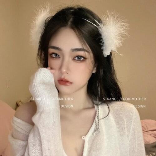 Feather ancient style fairy spirit tassel headband pearl eardrop hair accessories integrated beach photo props, fairy headdress