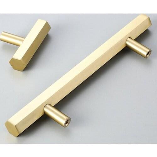 Hexagon Solid Brass Long Cabinet Handles Luxury Furniture Handles Kitchen Pulls Gold Drawer Knobs Copper Cabinet Pulls Hardware