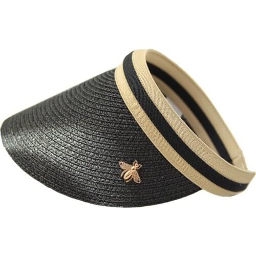SummeStraw Cap Ladies Sunscreen Protection Korean Outside Beach Hat with Metal Bee Empty Top Hat for Women