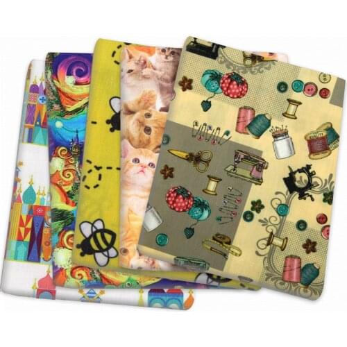 Music Cat Textile Polyester Cotton Fabric Patchwork for Dress Making Pillar Quilting Sewing,1Yc14204