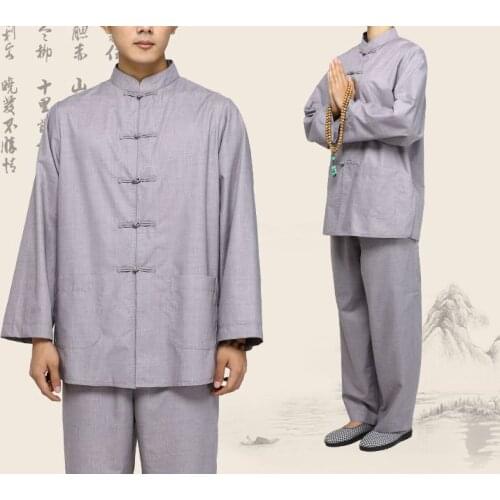 Unisex all season cotton lay zen suits Buddhist Monks uniforms Meditation martial arts clothing sets gray top quality