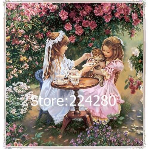 The girl in the Rose Garden Needlework,Oil Painting Cross stitch,Embroidery kits 14CT Patterns Cross-Stitching,DIY Handmade