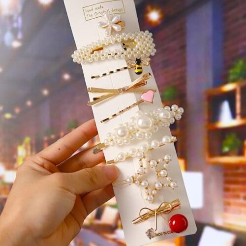 Simulated Pearl Barrettes Beaded Geometric Women Hair Clip Hairgrips Hair Accessories Girls Jewelry Fashion Hair Pins