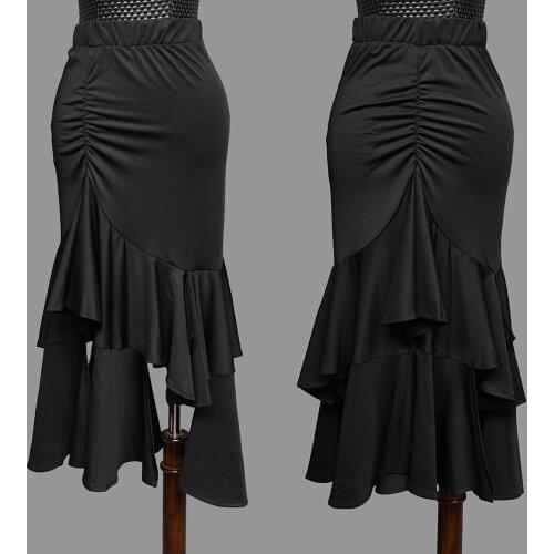 2020 Latin Dance Dress Women Skirt Irregular Black Skirt Rumba Tap Dance Costume Latin Performance Ballroom Long Skirt BI892