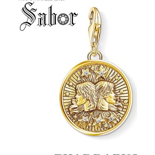 Zodiac Sign Gemini Star Charm Pendant DIY New Collection Jewelry Club Gift Silver color plated Fit Bracelet thomas