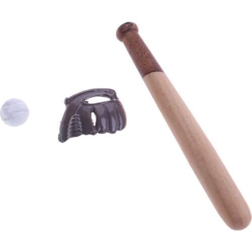 3PCS/set Mini Baseball Bat&Mitt Set 1/12 Dollhouse Miniature Furniture Home Study Room Doll House Decor Dolls Accessory Kids Toy