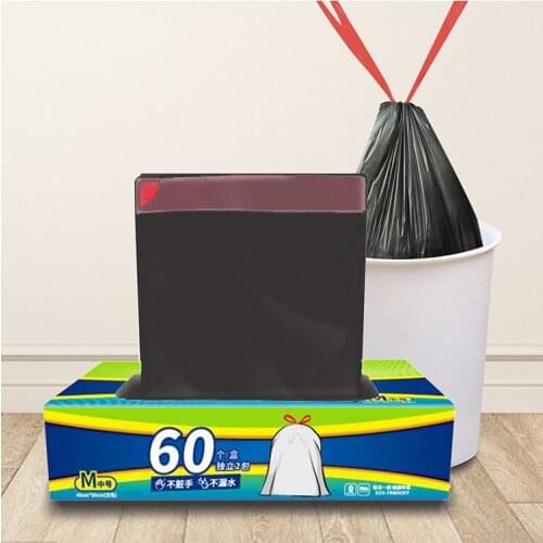 60PCS Trash Cans Garbage Bags Household Household Garbage Bags Drawstring Trash Bags Thickened No Leakage Garbage Bags