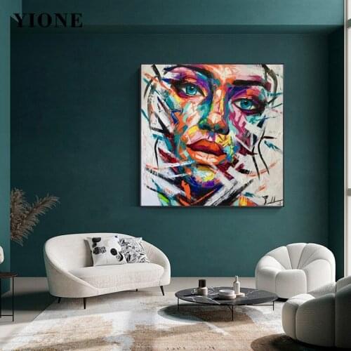 Abstract Woman Face Oil Paintings Custom Colored Graffiti Art Figure Canvas Pictures Wall Posters and Prints Home Decoration