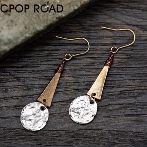 Bohemian Vintage Earrings for Women Girl Simple Circle Triangle Metal Splice Pendant Drop Earring Ethnic Jewelry Accessories New