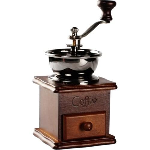 Vintage Manual Hand Crank Wooden Metal Coffee Pepper Herb Mill Spice Grinder