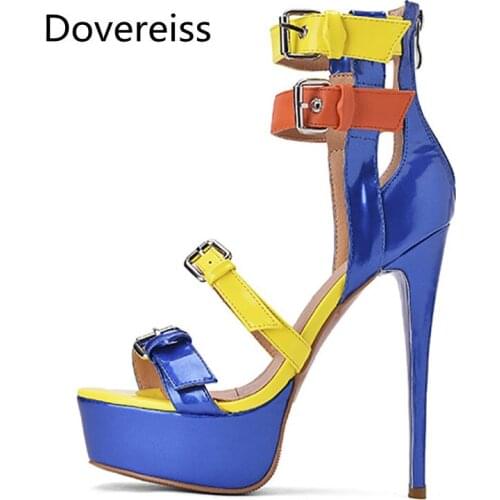 Dovereiss Fashion Summer Womens Shoes Elegant Buckle Waterproof Femmes Party Shoes Back Zipper Stilettos Heels Sandals 36-47