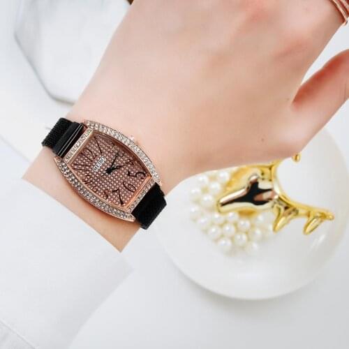 Elegant Rectangle Ladies Watches Magical Dial Design Women Fashion Quartz Watch Luxury Black Steel Mesh Strap Woman Clock