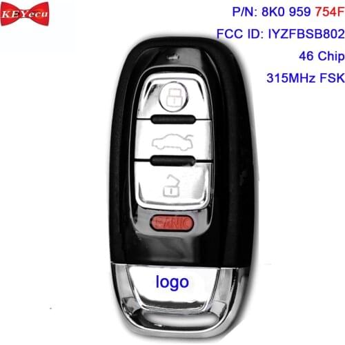 KEYECU for Audi A4 A5 Q5 S4 S5 Remote Key Fob IYZFBSB802 8K0959754F/ 8K0 959 754F PCF7945A / HITAG 2 / 46 Chip Lacquered Panit