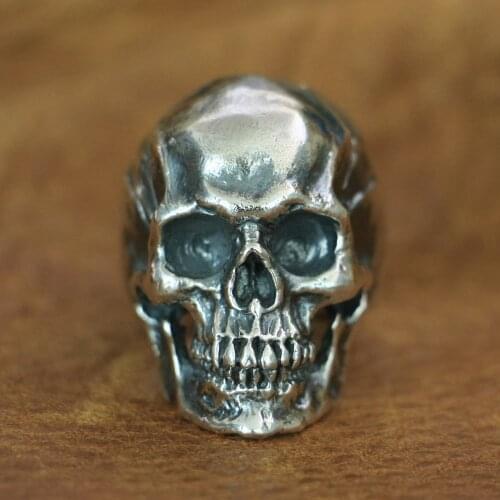 LINSION 925 Sterling Silver High Detail Skull Ring Mens Biker Punk Ring TA50 US Size 7~15
