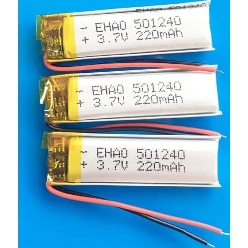 3.7V 220mAh 501240 lithium polymer Lipo rechargeable battery for MP3 MP4 GPS bluetooth headset video pen camera
