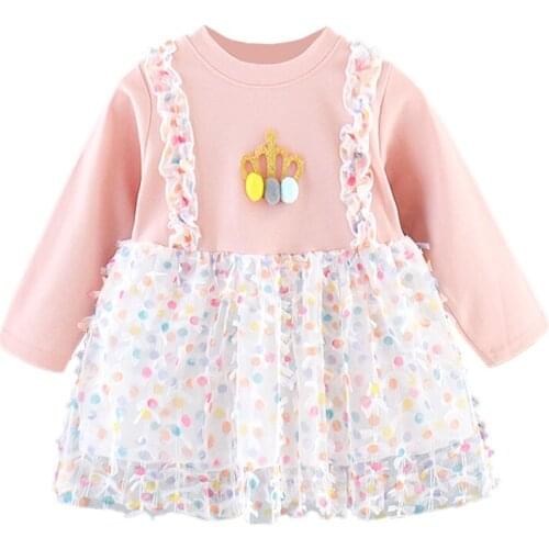 Cute Colorful Dots Lace Baby Dress Spring Long Sleeve Girls Dress New Years Dresses For Princesses Birthday Party Kids Clothes