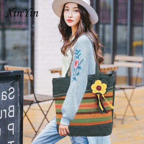 Fashion cotton women 3d flower handbag new style luxury 2020 designer shoulder bag with zipper large green purses tote canvas