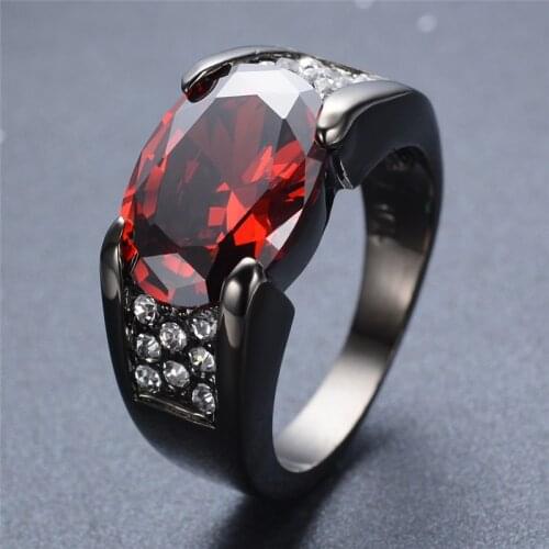 Male Luxury Big Oval Zircon Multicolor Stone Rings For Men Vintage Fashion Black Gold Jewelry Red Purple Blue Green Antique Ring