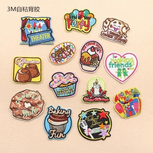 20pcs/lot 3M Embroidery Patch Letter Fun Party Food Candle Clothing Decoration Sewing Accessory Gift Sticker Transfer Applique