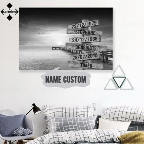Custom Wall Decor Painting Canvas Ocean Dock with Name Customize Canvas Picture Anniversary Gift Minimalist Print for Home Decor
