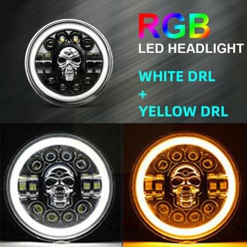 New 7In 12V Skeleton LED Headlights DRL Hi/Lo Beam Hunter For Jeep Amber Halo Eye Land UAZ H4 180W Ring Rover Angel UAZ Wra H6E7
