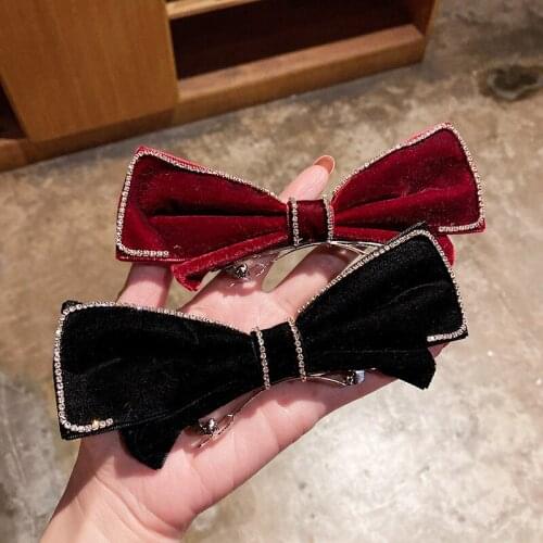 New Retro Velvet Bow Hairpins for Hair Women Fabric Barrette Hair Clips Girls Crystal Elegant Hair Pins Vintage Hair Accessories