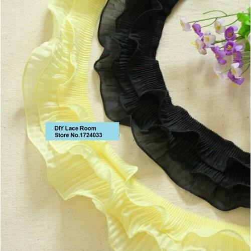 Wholesale! 7.3cm 4yds White/Black /Yellow/ Red Chiffon Ruffled Lace Trimming/ Elastic Ruffles Lace Fabric Sewing Accessory Z1006