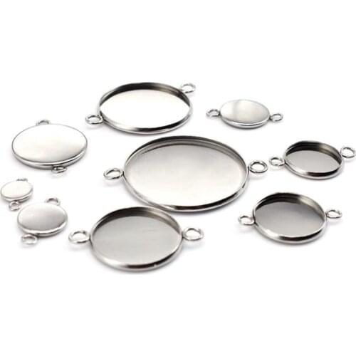 10pcs Stainless Steel Jewelry Settings Spacers Double Hole Connector Blank Base Tray Bezel Fit Cabochon Cameo DIY Bracelet