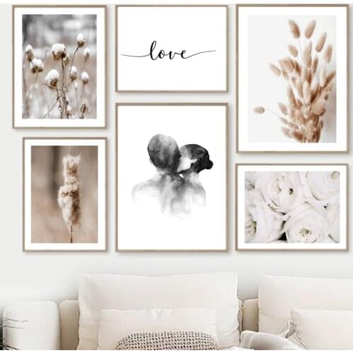 Romantic Love Reed Grass Flower Beach Nordic Poster Wall Art Print Canvas Painting Fashion Pictures Couples Lovers Room Decor