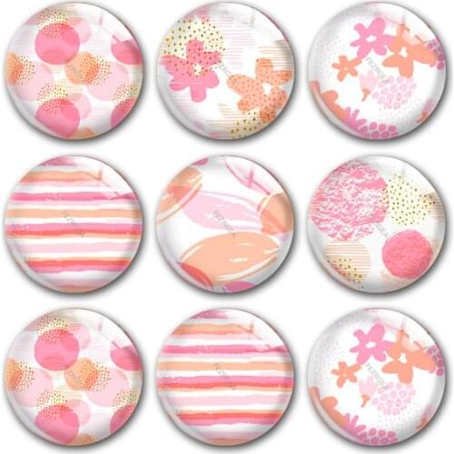 Handmade Valentines Day Pink Flower Pattern Round Photo Glass Cabochons Demo Flat Back DIY Jewelry Making Findings Accessory