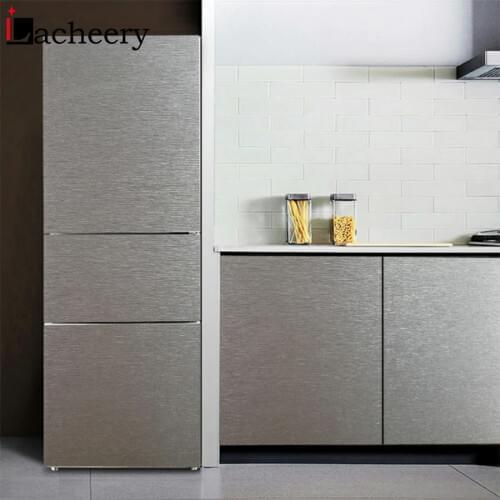 Modern Silver Brushed Metal Furniture Decor Vinyl Self Adhesive Wallpaper Rolls Kitchen Cabinet Fridge Door PVC Waterproof Film