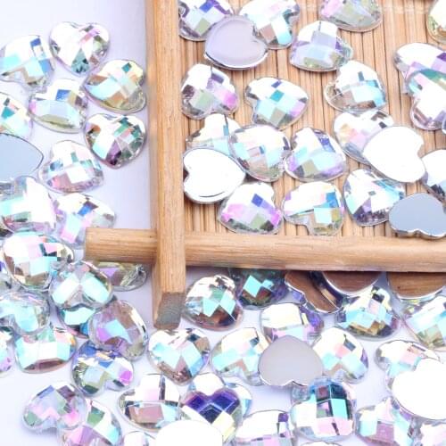 10mm 50pcs Acrylic Rhinestone Heart-Shape Flatback Earth Faceted Many Colors Choose DIY Craft Backpack Garment Accessories
