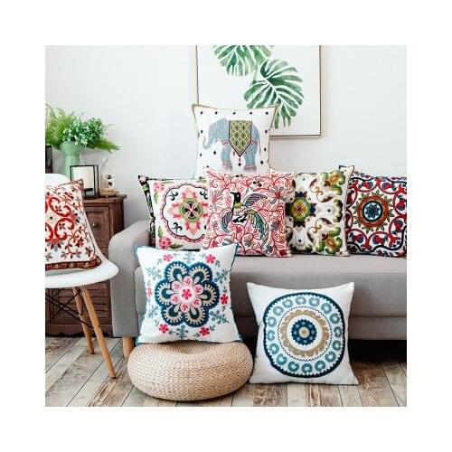 Canvas Embroidered Pillow Cover Vintage Embroidery Cushion Ethnic Case Boho Flower Pillow National Handmade Cover