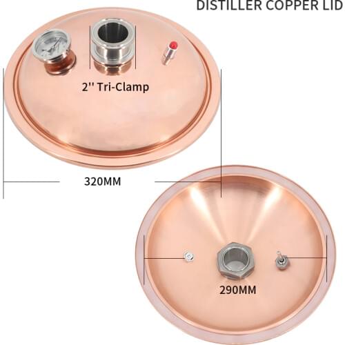 HOOLOO Copper 2" Tri-Clamp Distiller Lid 320mm Diameter High Quality