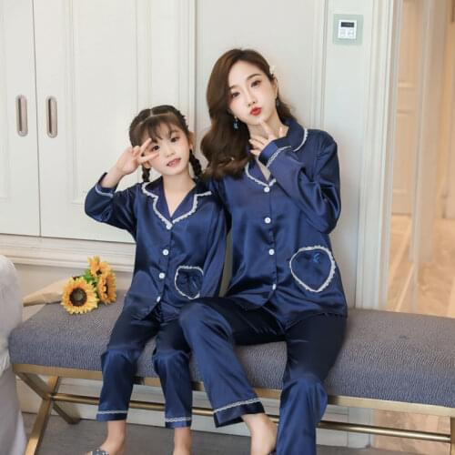 NewSpring Silk Family Matching Outfits Boys Satin Pajamas Set Cartoon Girls Sleepwear Autumn Mother Daughter Summer Nightwear