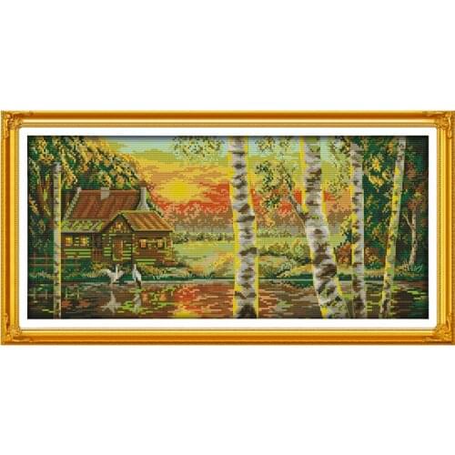Countryside scenery in spring counted printed on canvas DIY 11 14CT Cross Stitch Needlework Sets Embroidery kits Home Decoration