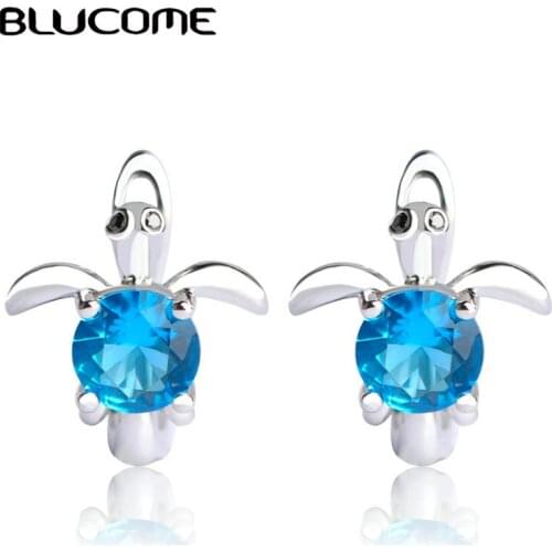 Blucome Fashion Small Tortoise Stud Earring Copper Zircon Green D Hooks Turtle Earrings For Women Girls Wedding Holiday Jewelry