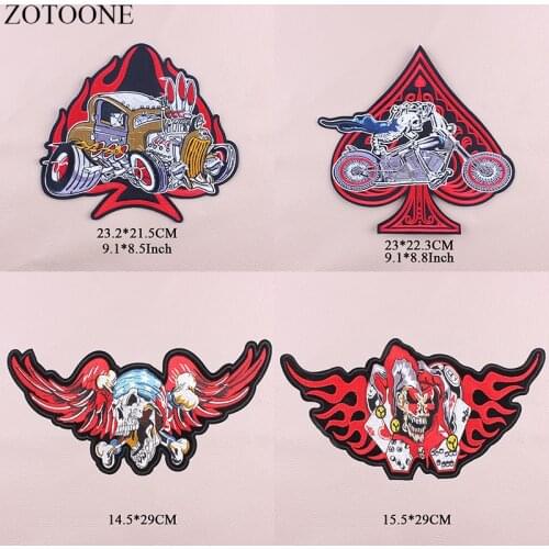 ZOTOONE Large Back Punk Patch Iron On Skull Bikes Patches For Clothing Embroidery Poker Motorcycle Patches Stickers Applique E